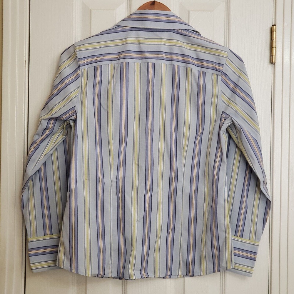 Talbots Long Sleeve Button Up Top Green Blue Striped Stretchy Career Size 4 - Picture 3 of 8